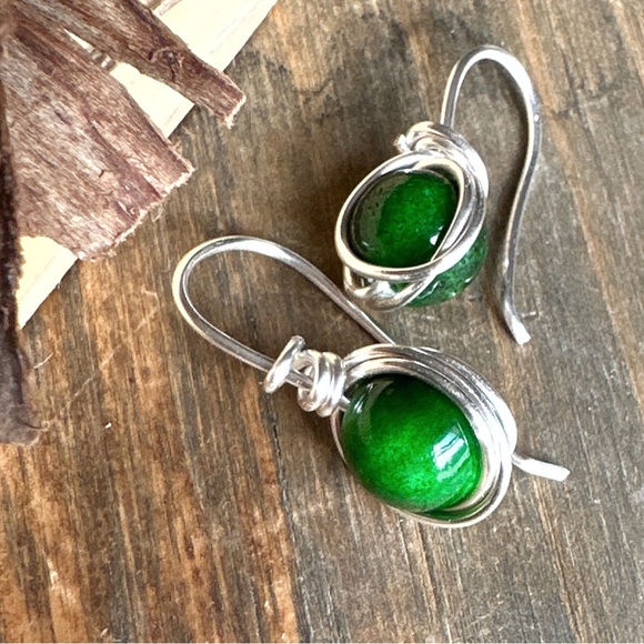 Imperial Jade drops silver dangle earrings/ luck and joy healing crystals boho - Picture 2 of 6